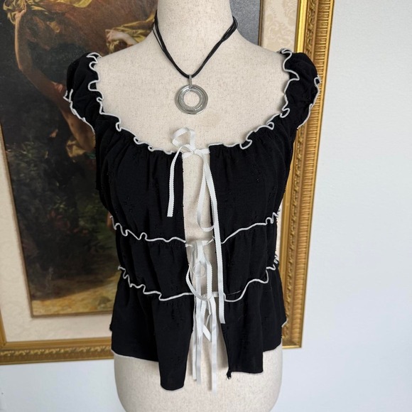 Tops - Whimsi Coquette Front Tie Blouse